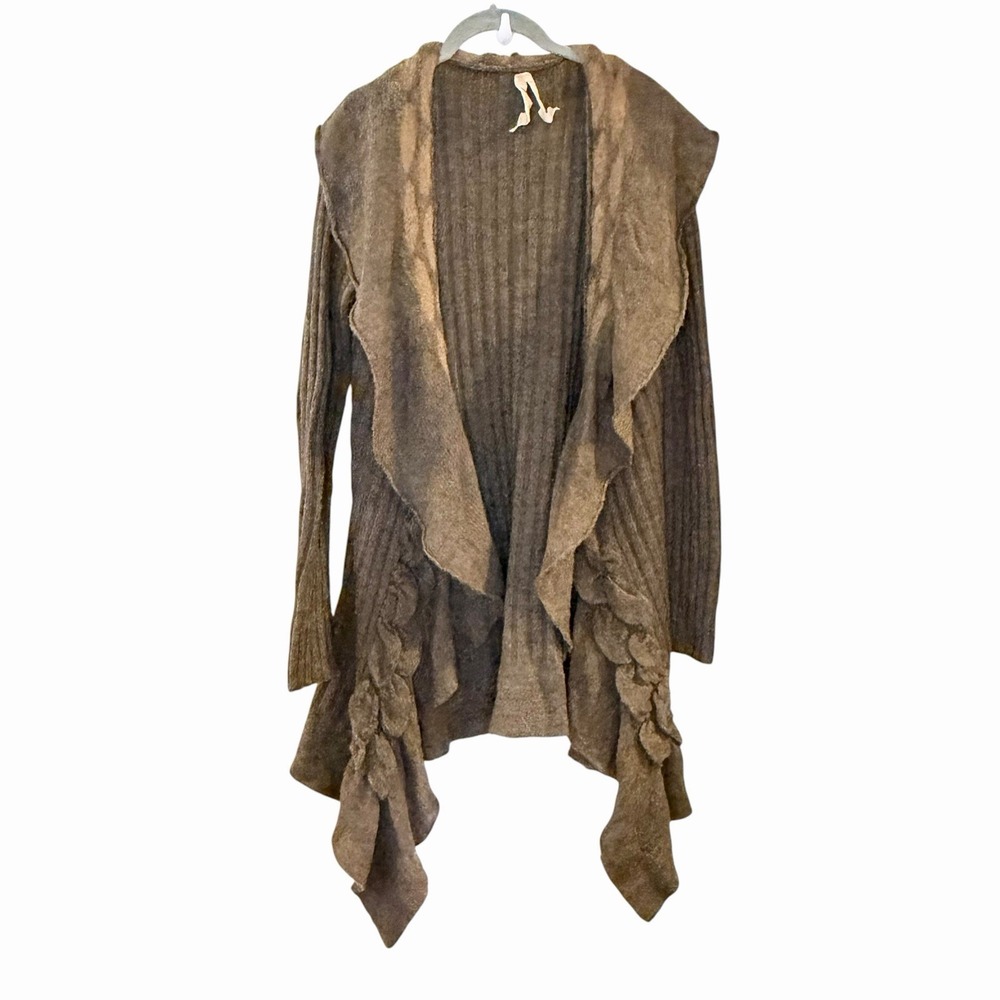 Mystree Brown Mohair Blend Knit Cardigan Sweater Boho Chic Artistic Eclectic